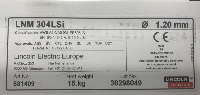 Корозійностійкий зварювальний дріт LINCOLN ELECTRIC LNM 304LSi Ø 1,0 мм (15 кг)